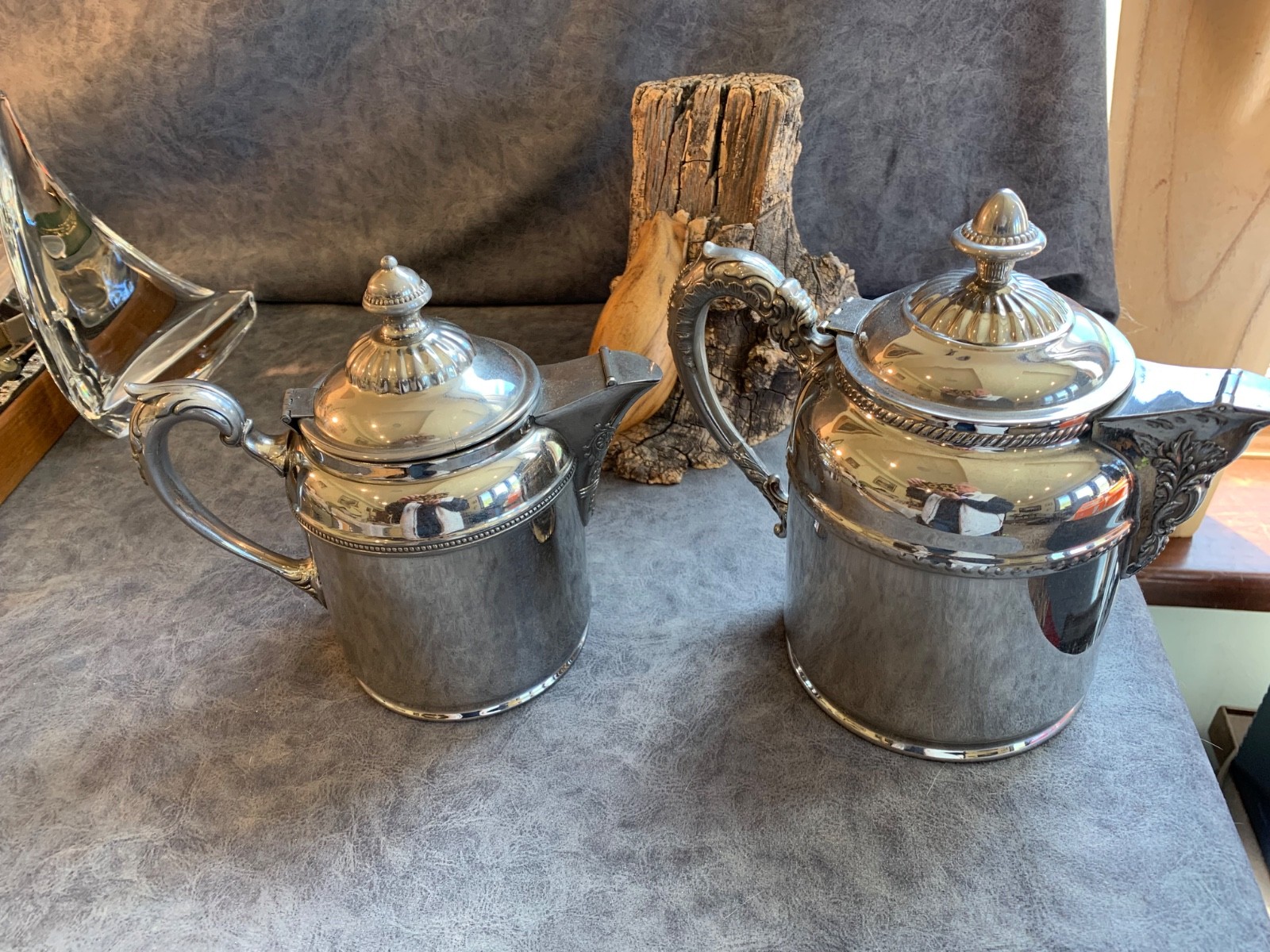 2 teapots or coffee pots silver plate manning bowman co, Rochester stamping work