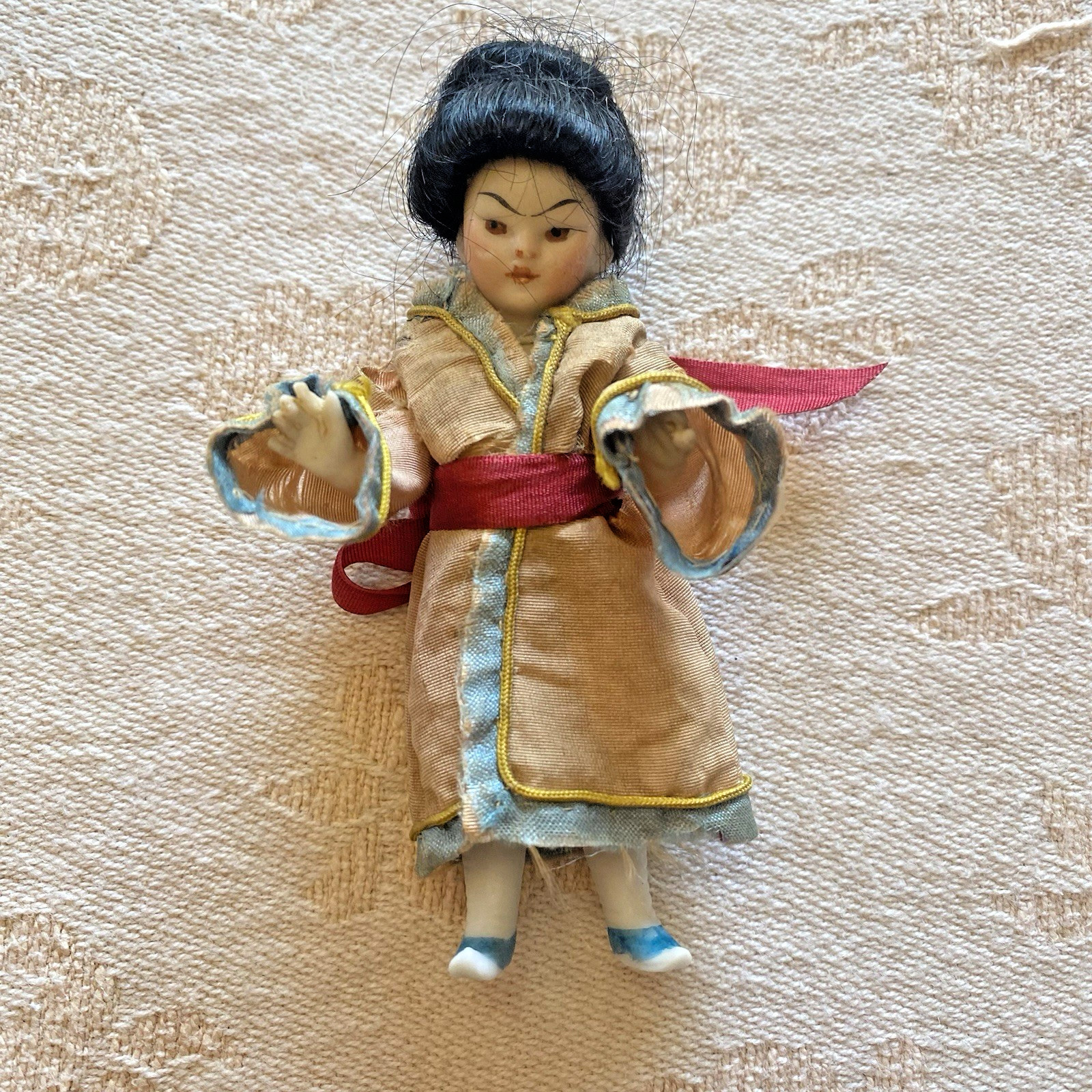Antique All Bisque Qing Asian Oriental Female Doll Simon Halbig 3-1/2″ Cheongsam