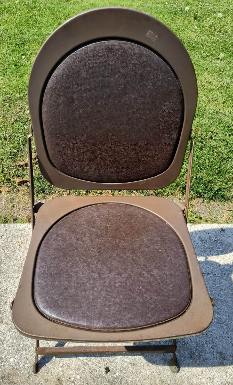 Metal Folding Art Deco BTC Hostess Chair Brewer Titchener Co Brown Vinyl 1940’s