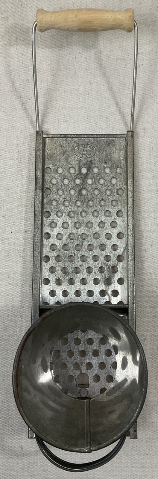 Antique Mandoline Grater Tin with Wood Handle, Farmhouse Country Kitchen Austria