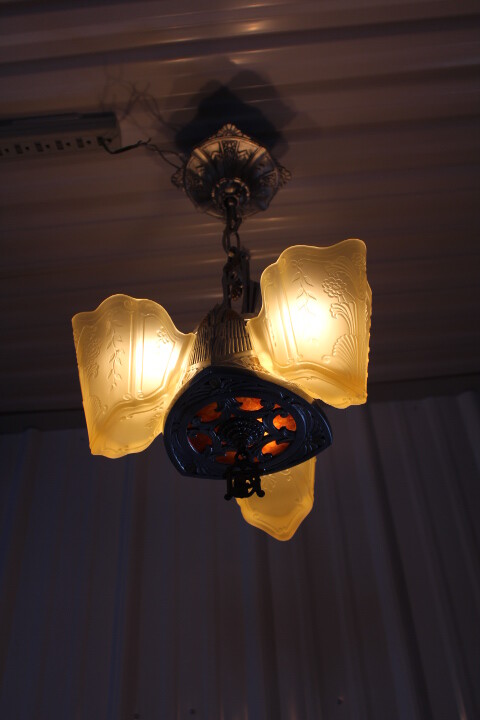 Antique Art Deco Slip Shade Chandelier Ceiling Light Fixture Lincoln UV Reactive