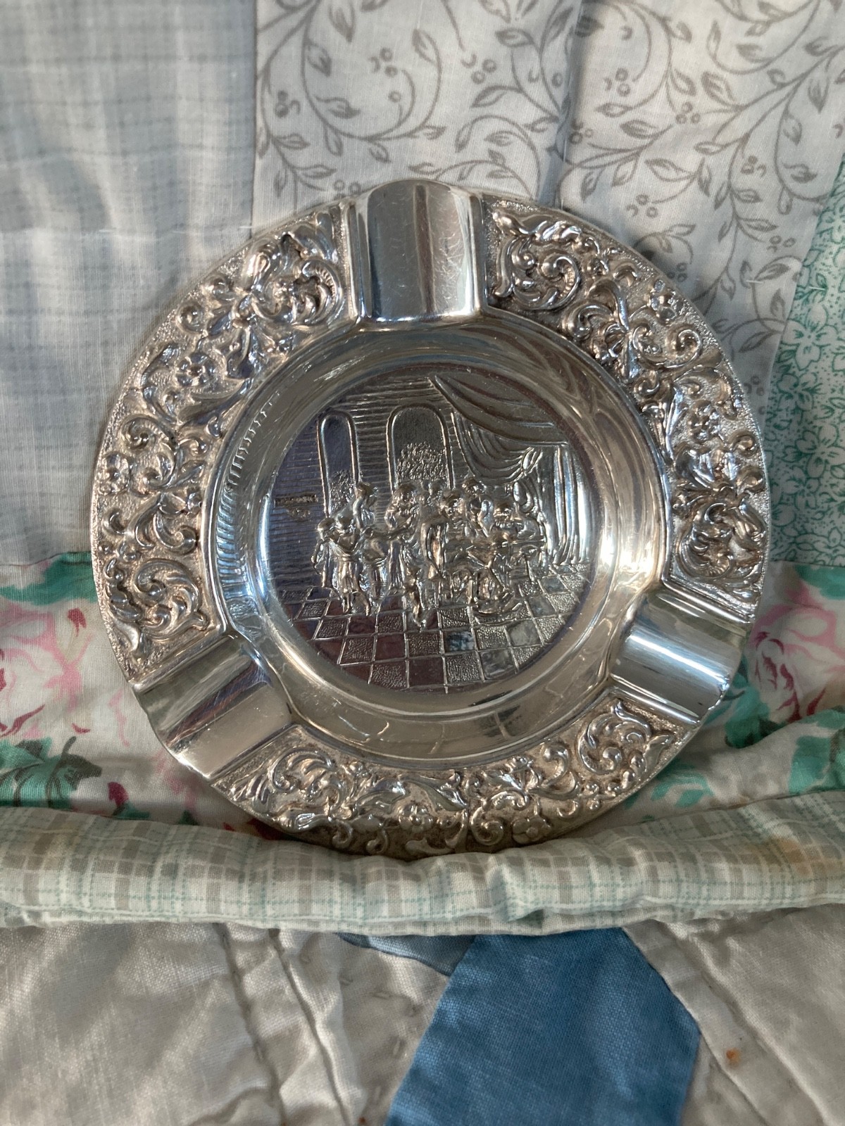 Antique Repousse Denmark Hans Jensen Silver Plated Ash Tray