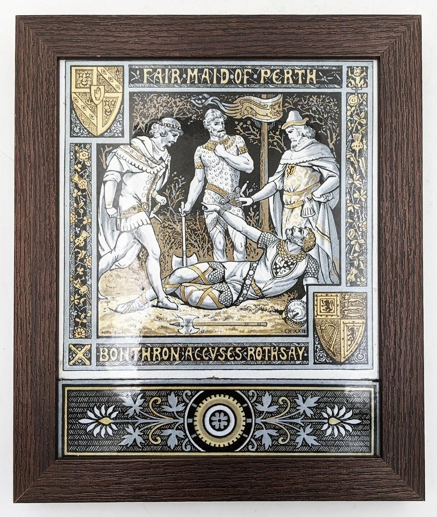 MINTON’S JOHN MOYR SMITH ‘FAIR MAID OF PERTH’ FRAMED CERAMIC TILE 19TH CENTURY