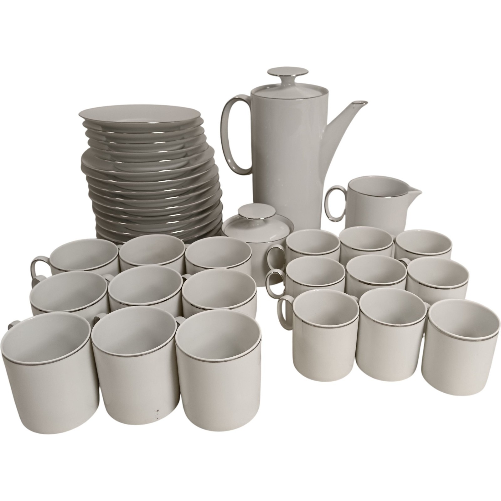 Thomas Germany Porcelain Tea Set White Silver Trim 38-Piece Vintage Preloved