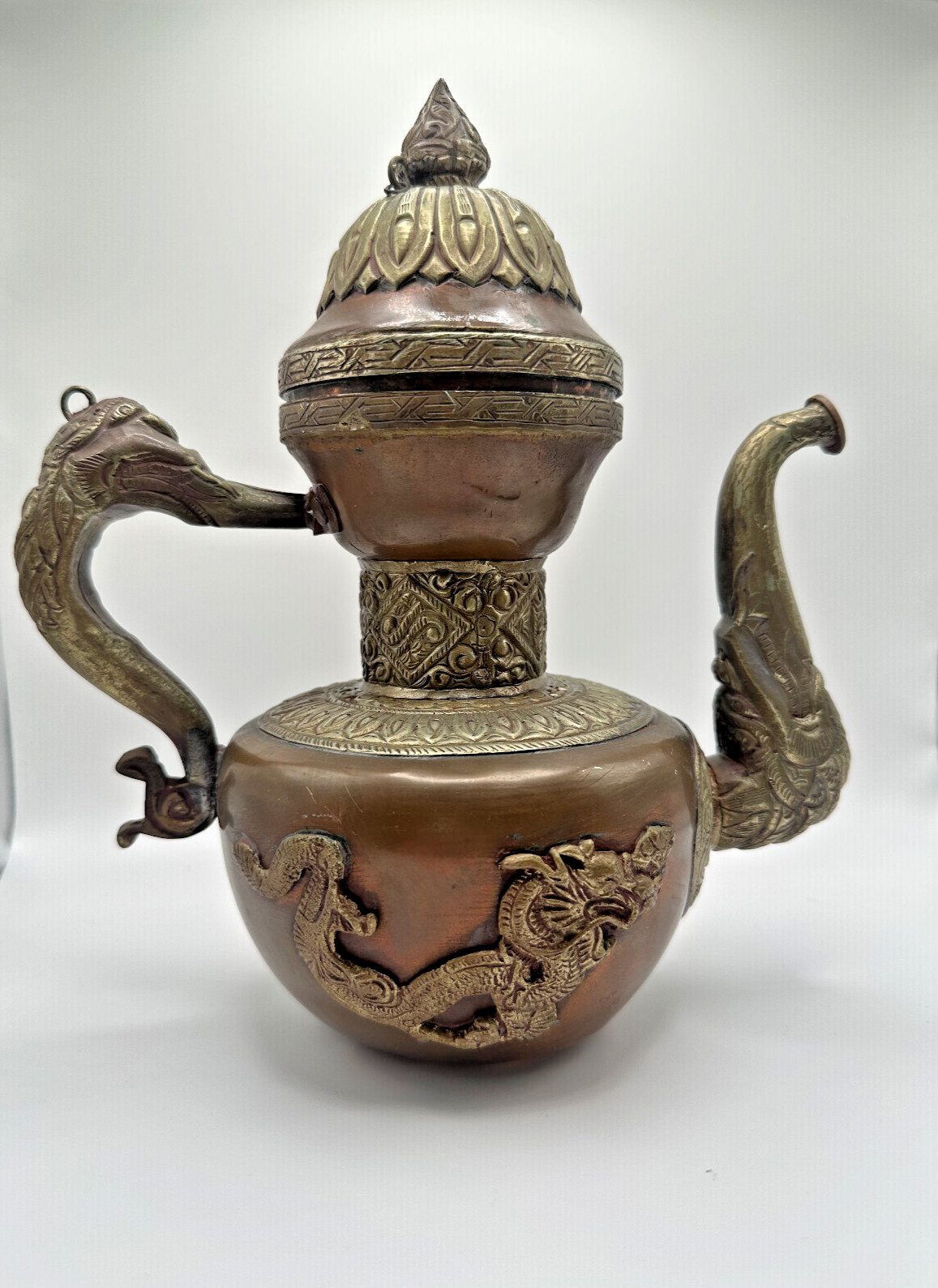 Vintage Gold Bronze Tone Middle Eastern Tibetan Lidded Ornate Tea Coffee Pot