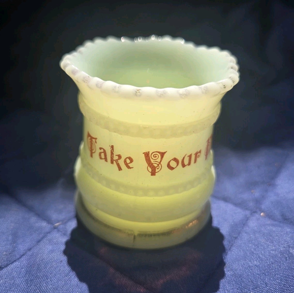 Vtg Uranium Custard Glass Souvenir Novelty TOOTHPICK HOLDER