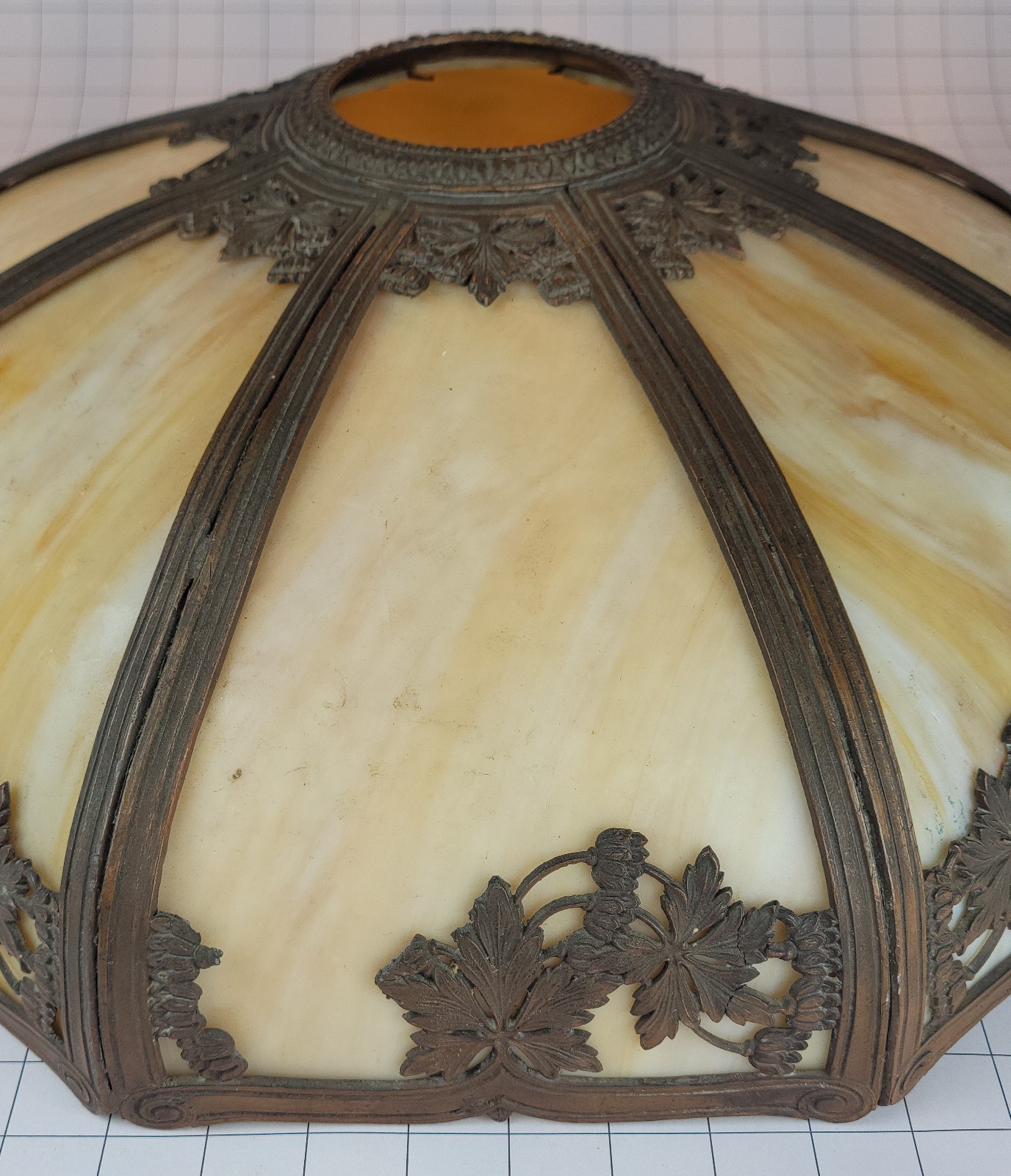 Antique c1910 18.5″ 8-Panel Bent Caramel Slag Glass Lamp Shade Art Nouveau