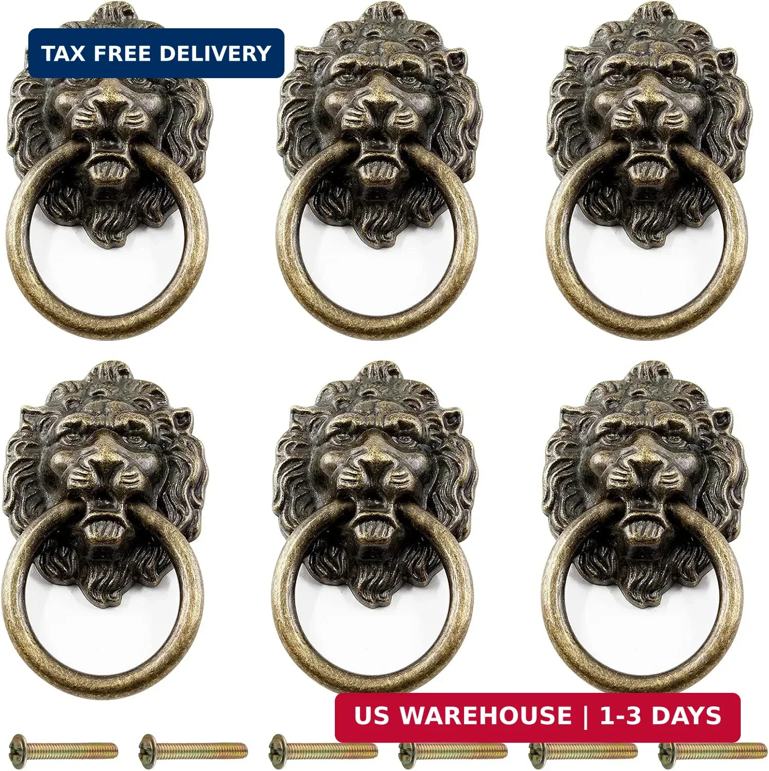 Zorfeter 6 Pcs Lion Head Knobs Pull, Antique Bronze Ring Pull Handles for Dresse