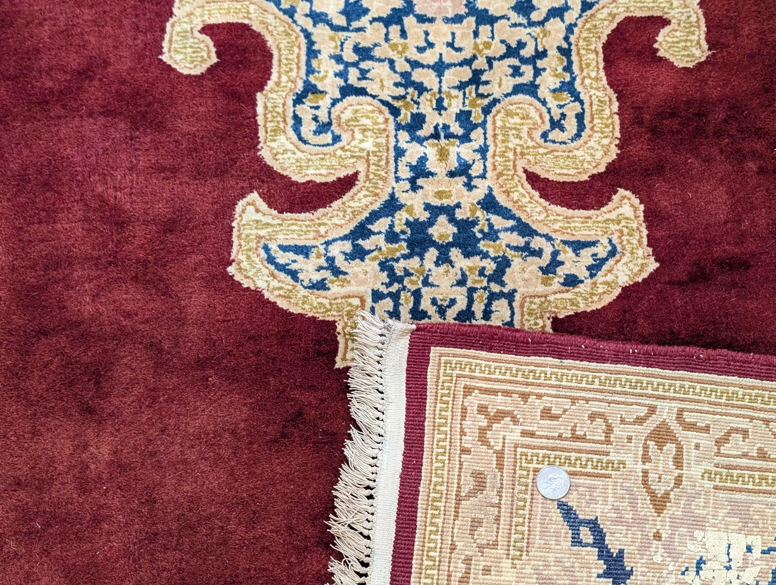Per’sian Kirman Rug 8×11, Red Semi Open Field, Handmade Wool Carpet