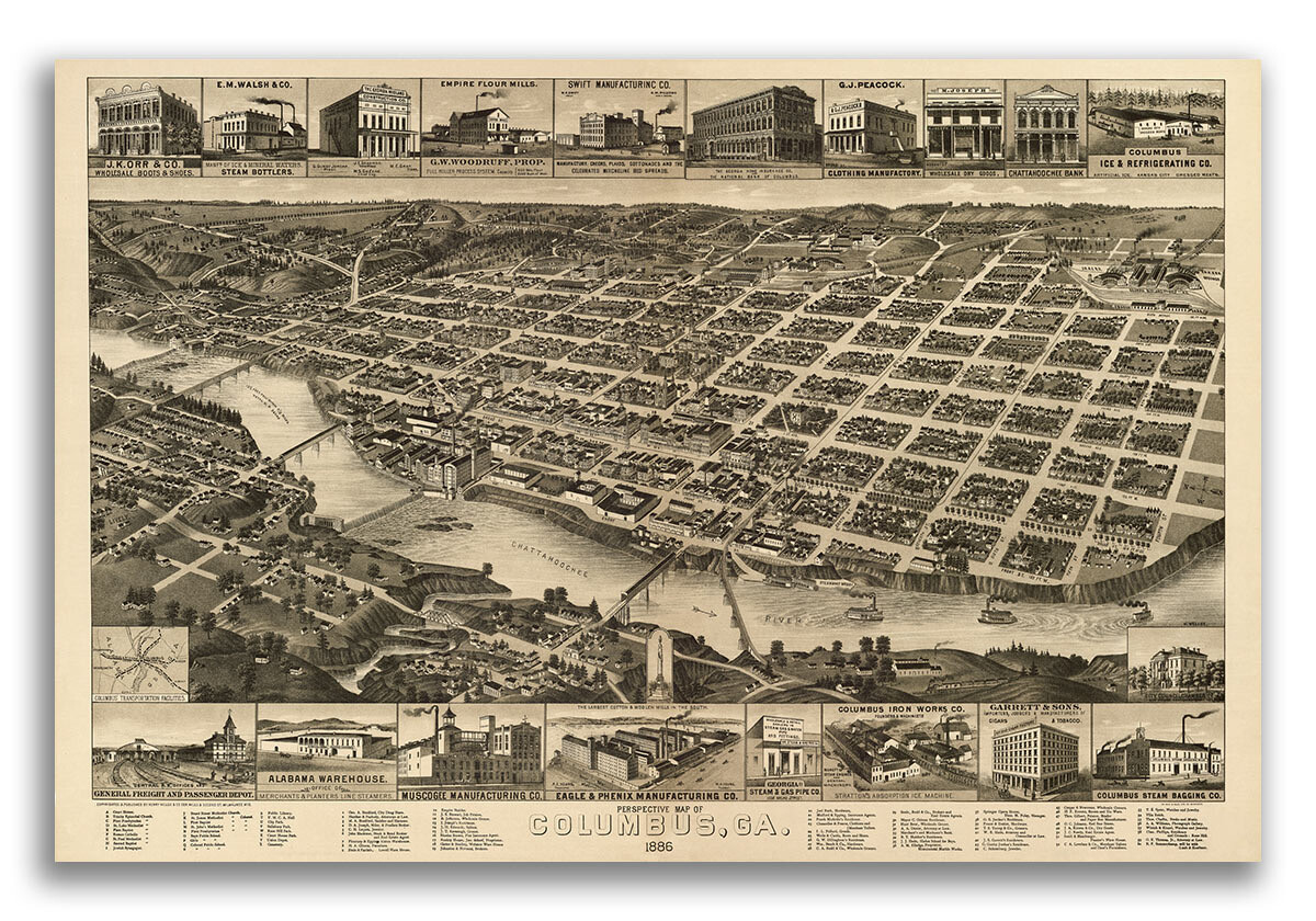 Columbus Georgia 1886 Historic Panoramic Town Map – 16×24