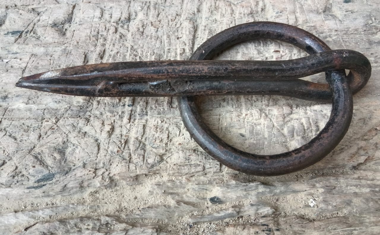 Antique Hook Wrought Iron Tethering Ring on Pin Blacksmith Hardware