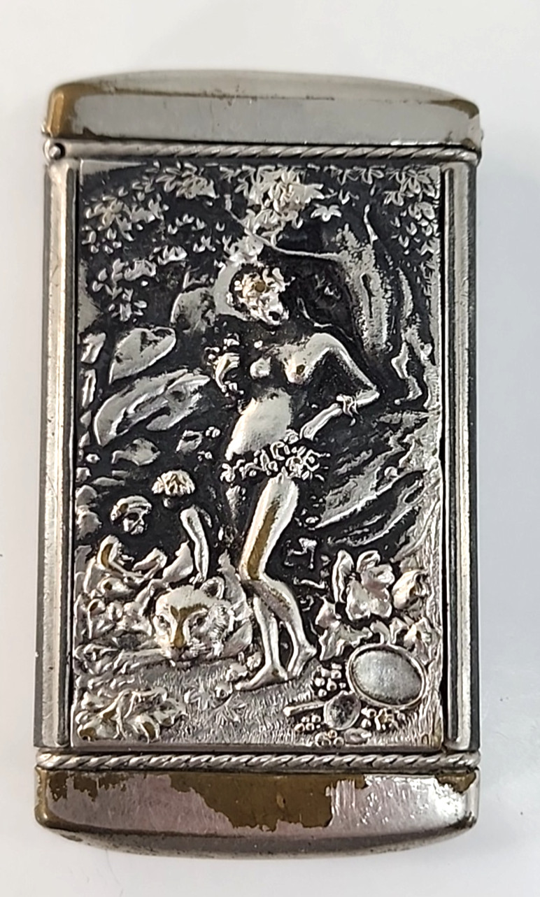 Vintage Art Nouveau Nude Women Match Safe Vesta Case Two Scenes Silver Plate?