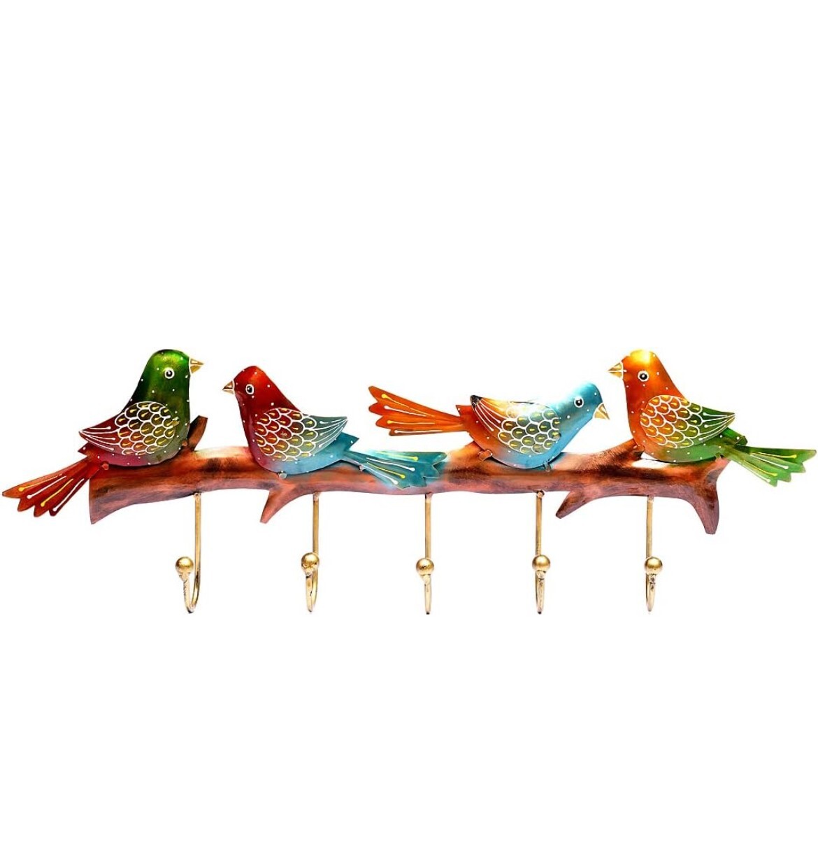 Multicolor Handprinted Metal Bird Key Holder Coat & Towel 5 Hooks Home Decor 125
