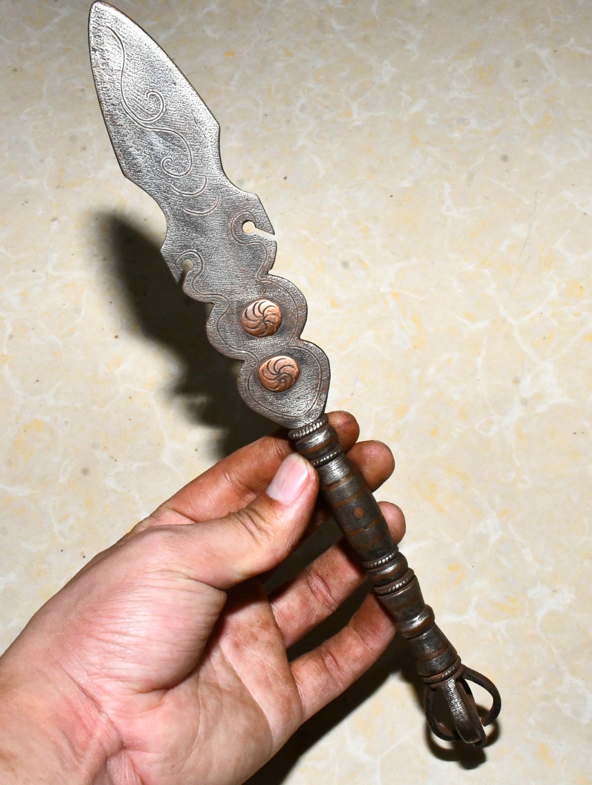11.4”Old Tibet Tibetan Sky Iron Buddhism Fengshui Exorcism Weapon Faqi Fa Qi