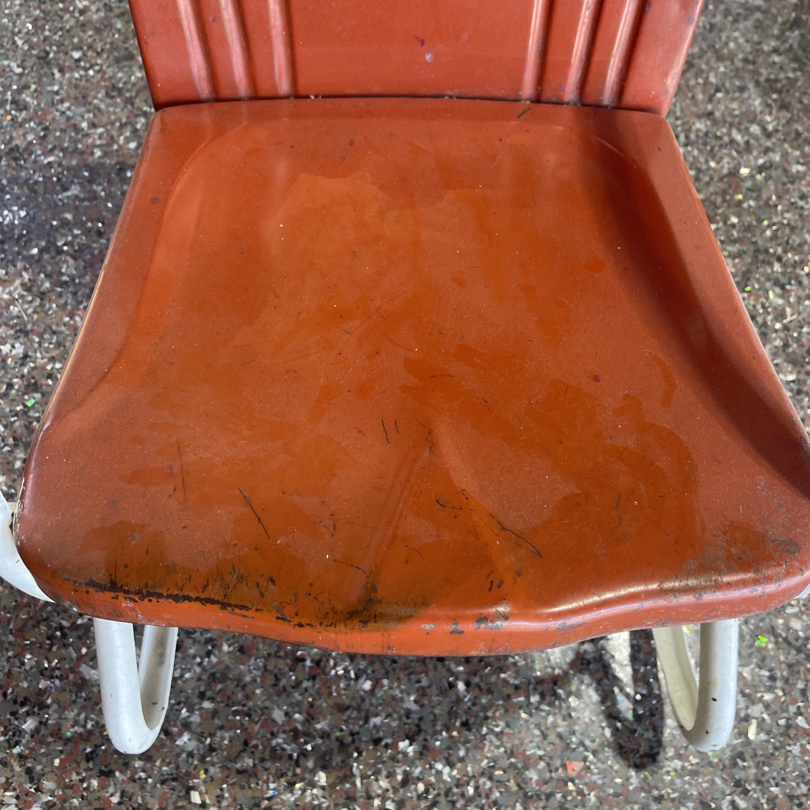 Antique 1940’s Ring a Rock Pressed Steel Metal Childs Rocking Chair Orange