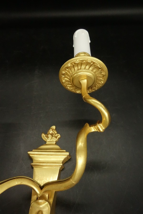 LARGE PAIR OF WALL SCONCES LOUIS XVI STYLE ERA 19TH-GILT BRONZE – FRENCH ANTIQUE