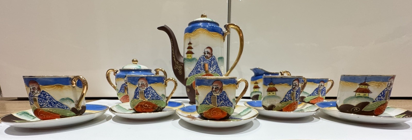 Vintage Japanese Mikori Ware Hand-Painted Porcelain Coffee/Tea Set C.1930-1950