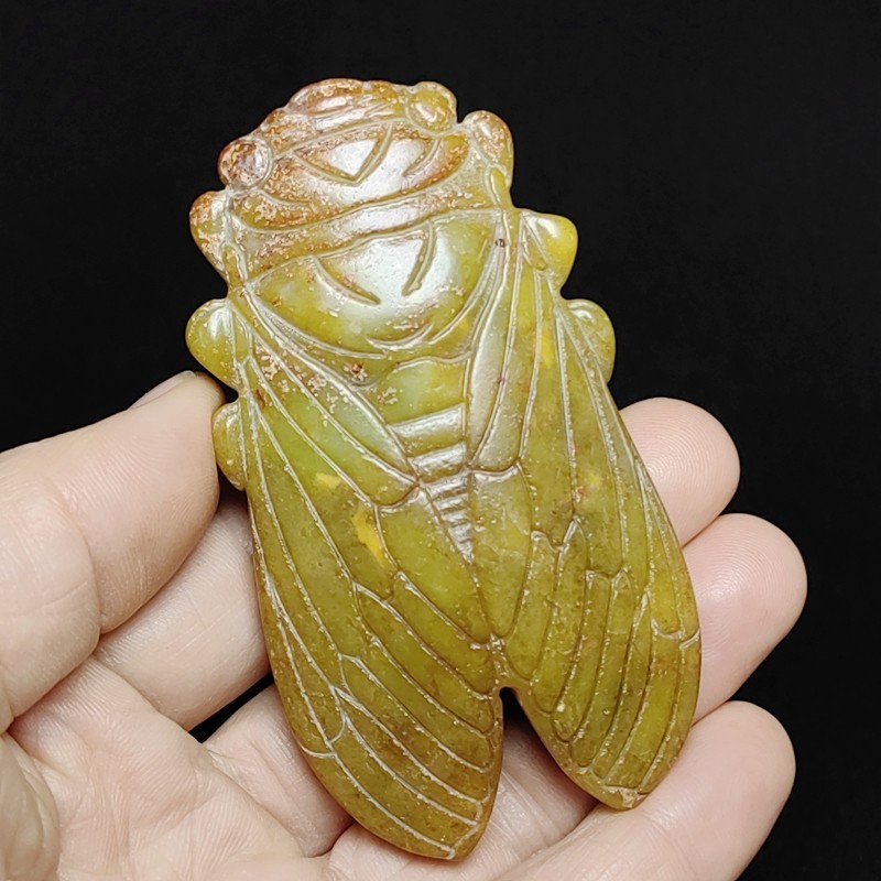 Old Chinese Jade Hand Carved Cicada Statue Necklace Pendant Collection 9cm