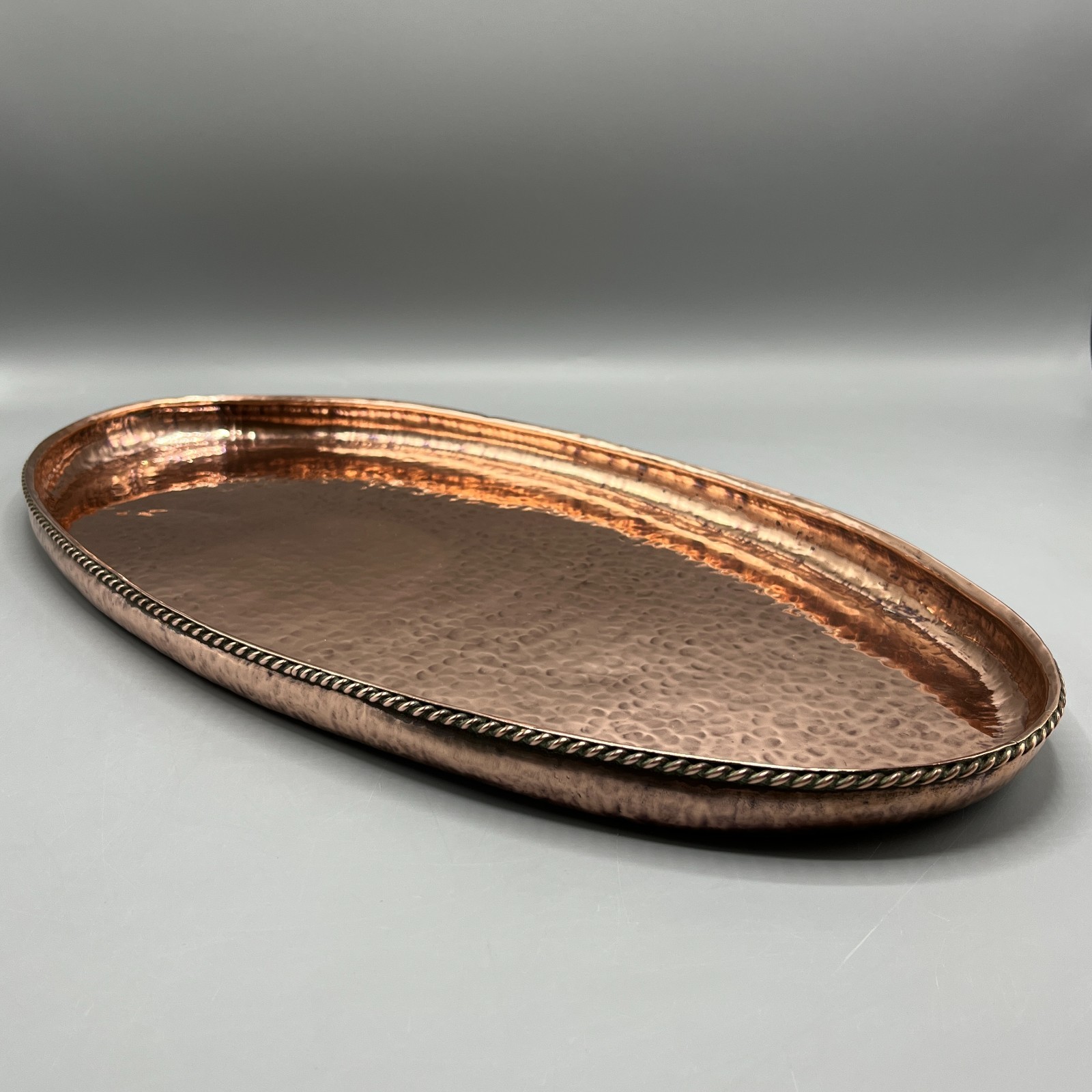 Antique Solid Copper Gallery Tray Oval Large Long Hammered Cocktail Drinks 51cm