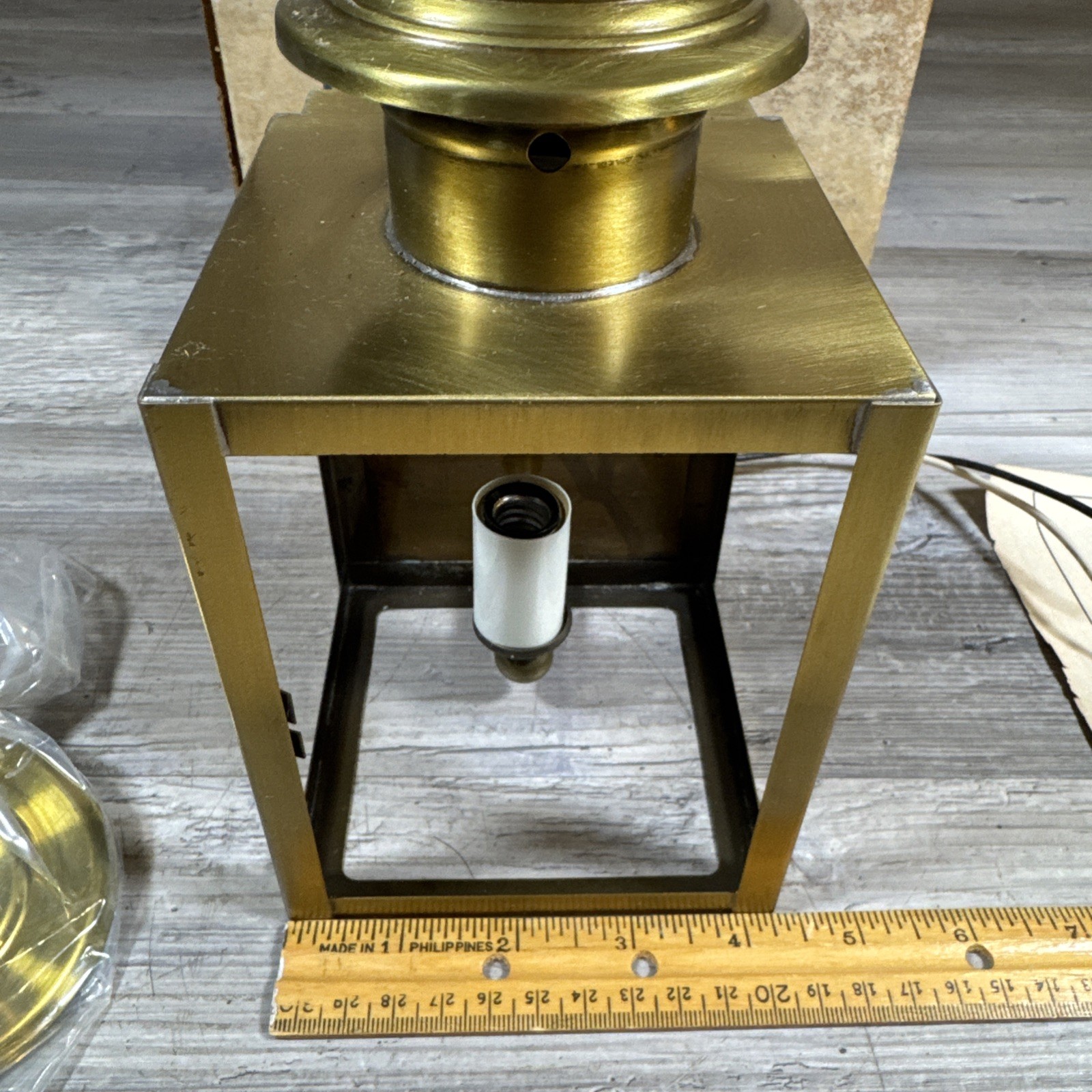 Vintage Sears Solid Brass Light Outdoor Fixture Etched Glass Candelabra NOS