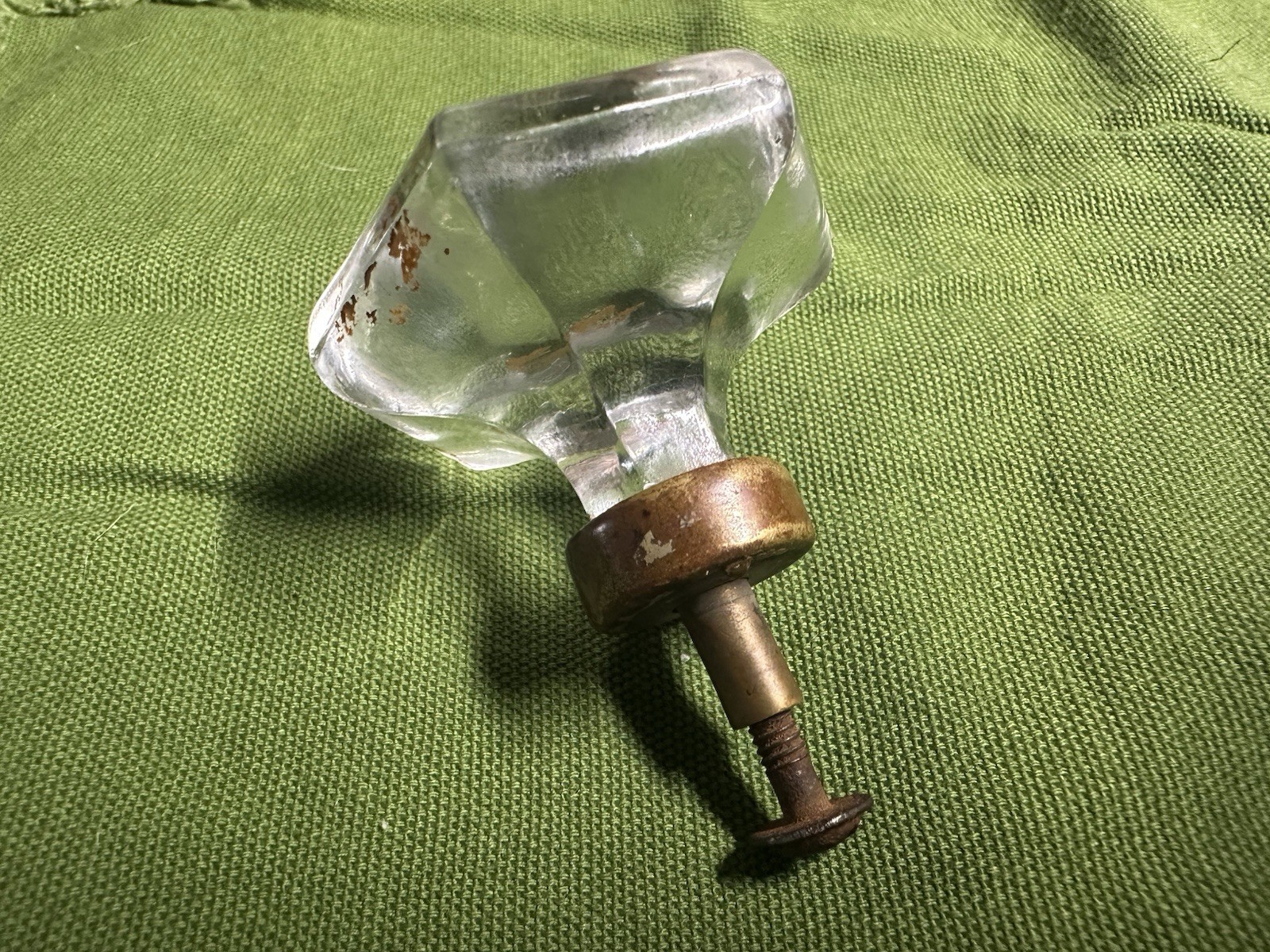 Vintage Antique 6 Point Clear Glass Crystal Door Knob Brass/copper Hardware