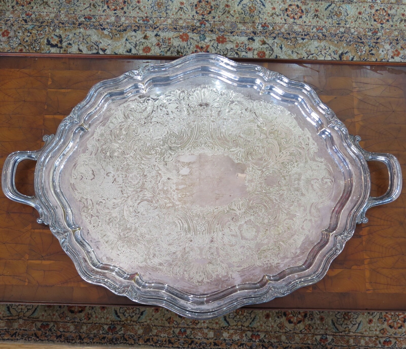 Large Engraved Reed & Barton, USA ‘Winthrop’ Silverplate Serving Tray, 76cm wide
