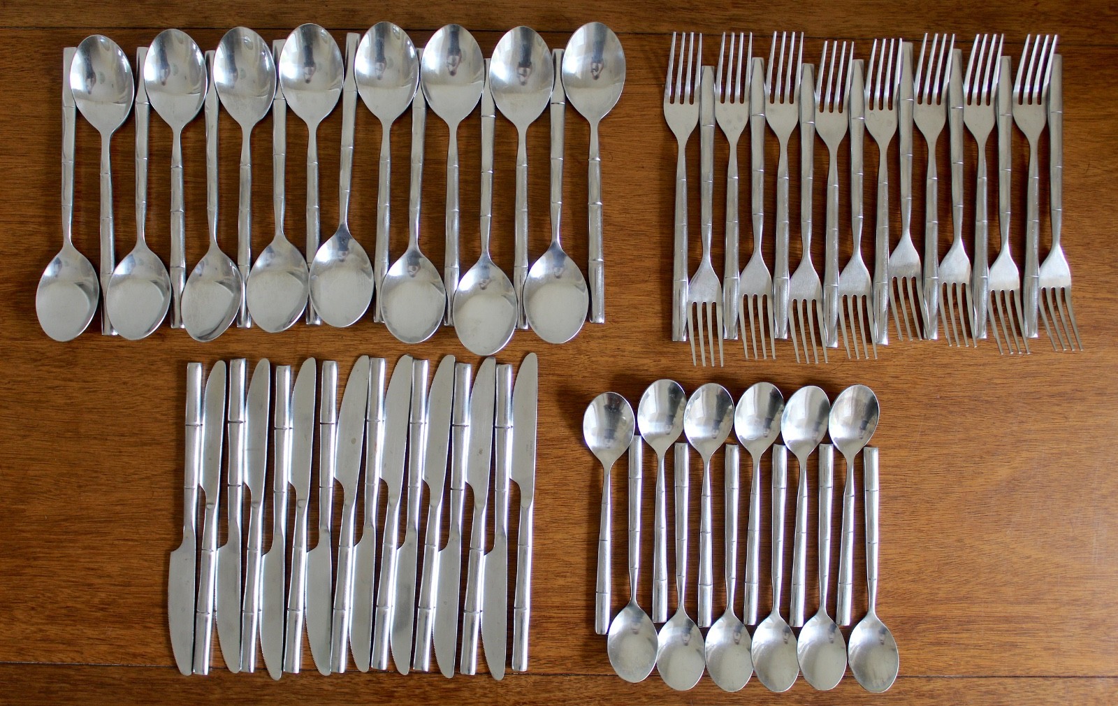 Vintage 1980s Stanley Roberts “Tiburon” Faux Bamboo Stainless Steel Flatware Set