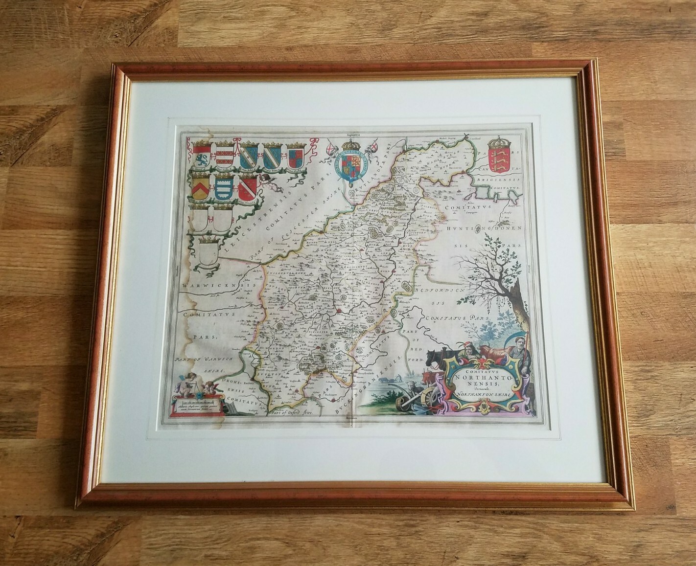 1646 original COMITATUS NORTHANTONENSIS NORTHAMTON SHIRE map by Blaeu, Amsterdam