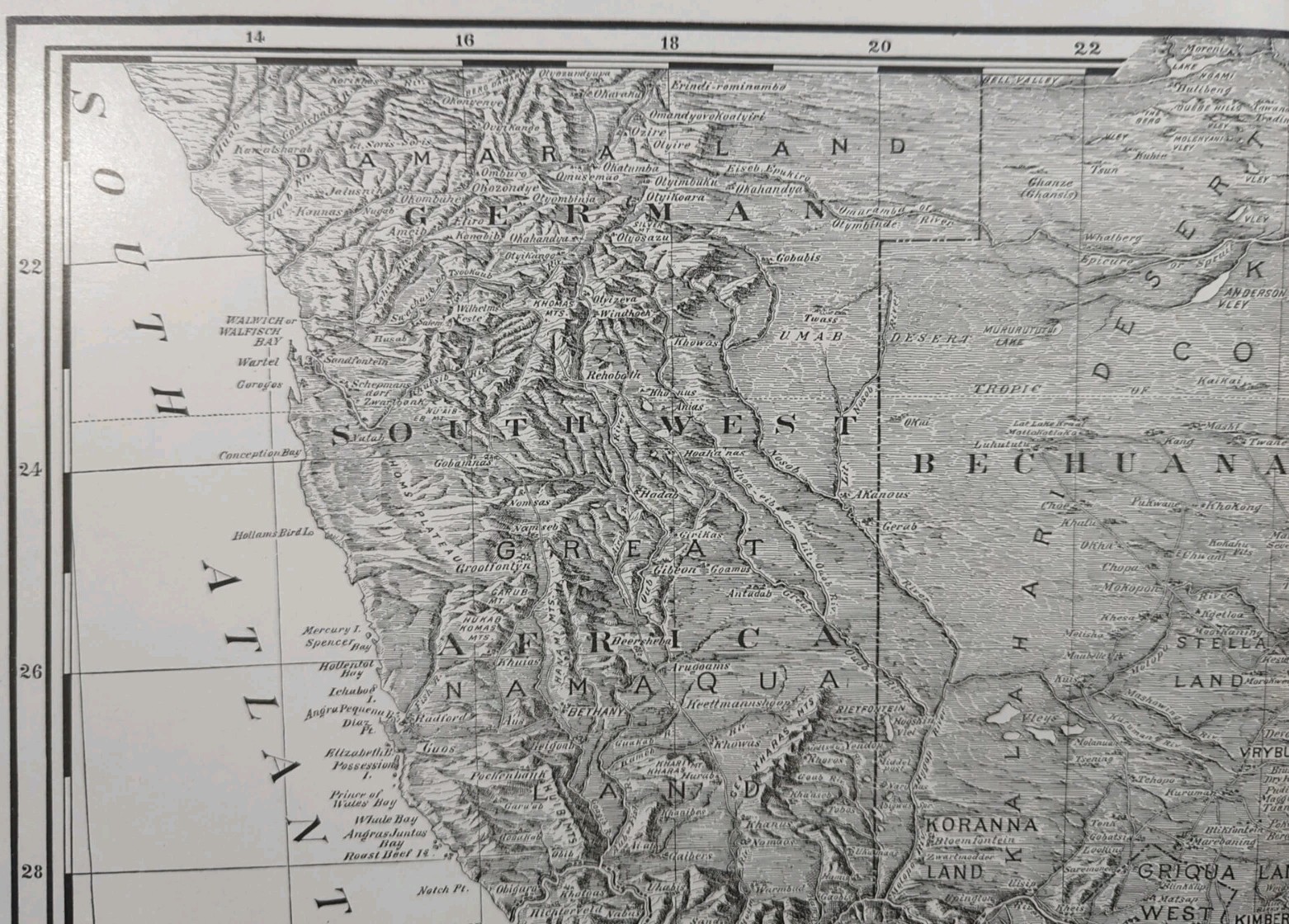 Vintage 1901 SOUTH AFRICA TOPO Map 22″x14″ Old Antique Original KIMBERLEY DURBAN