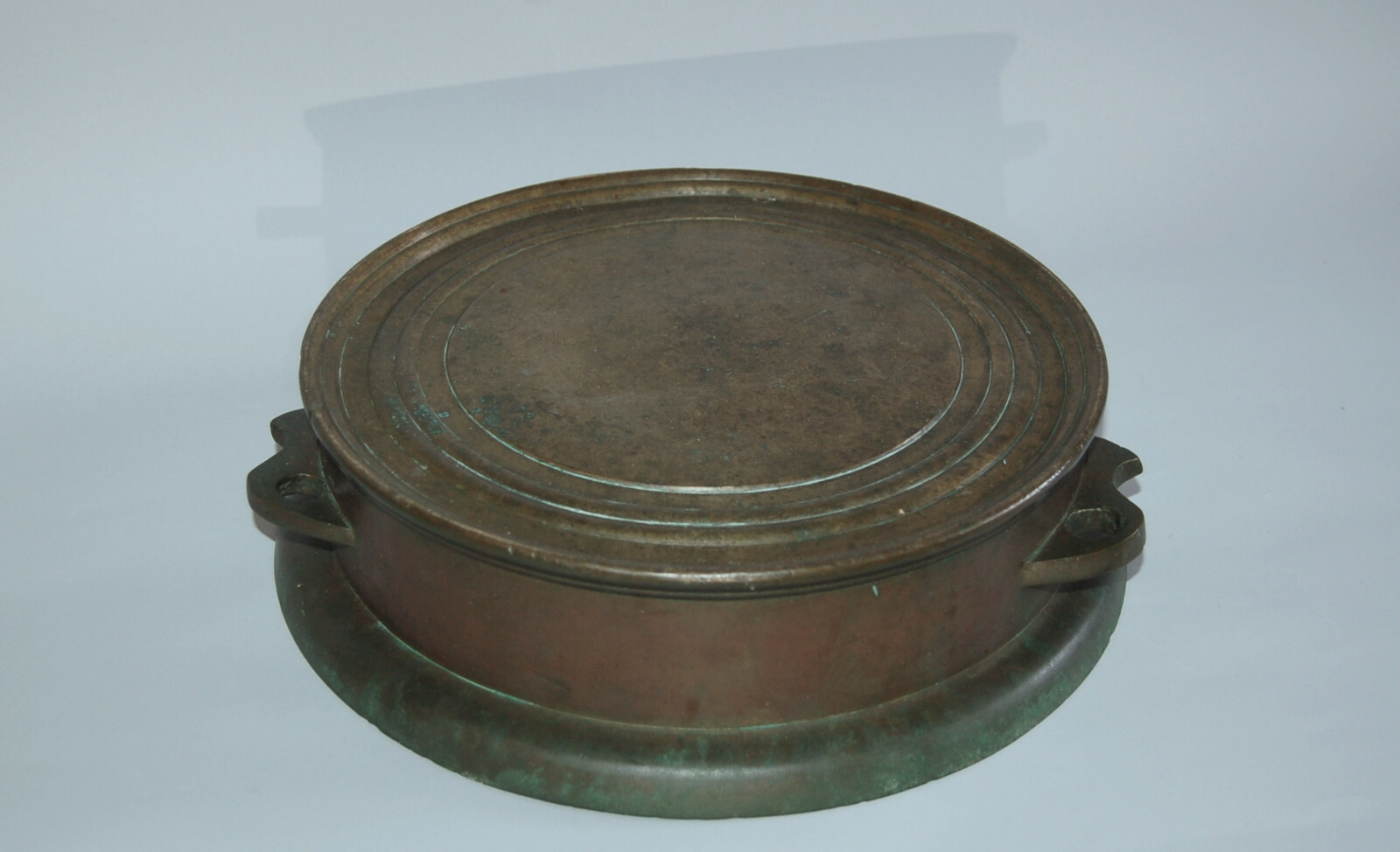Yellow bronze brass cylindrical musical gong, kane, Zenshoji temple, Japan