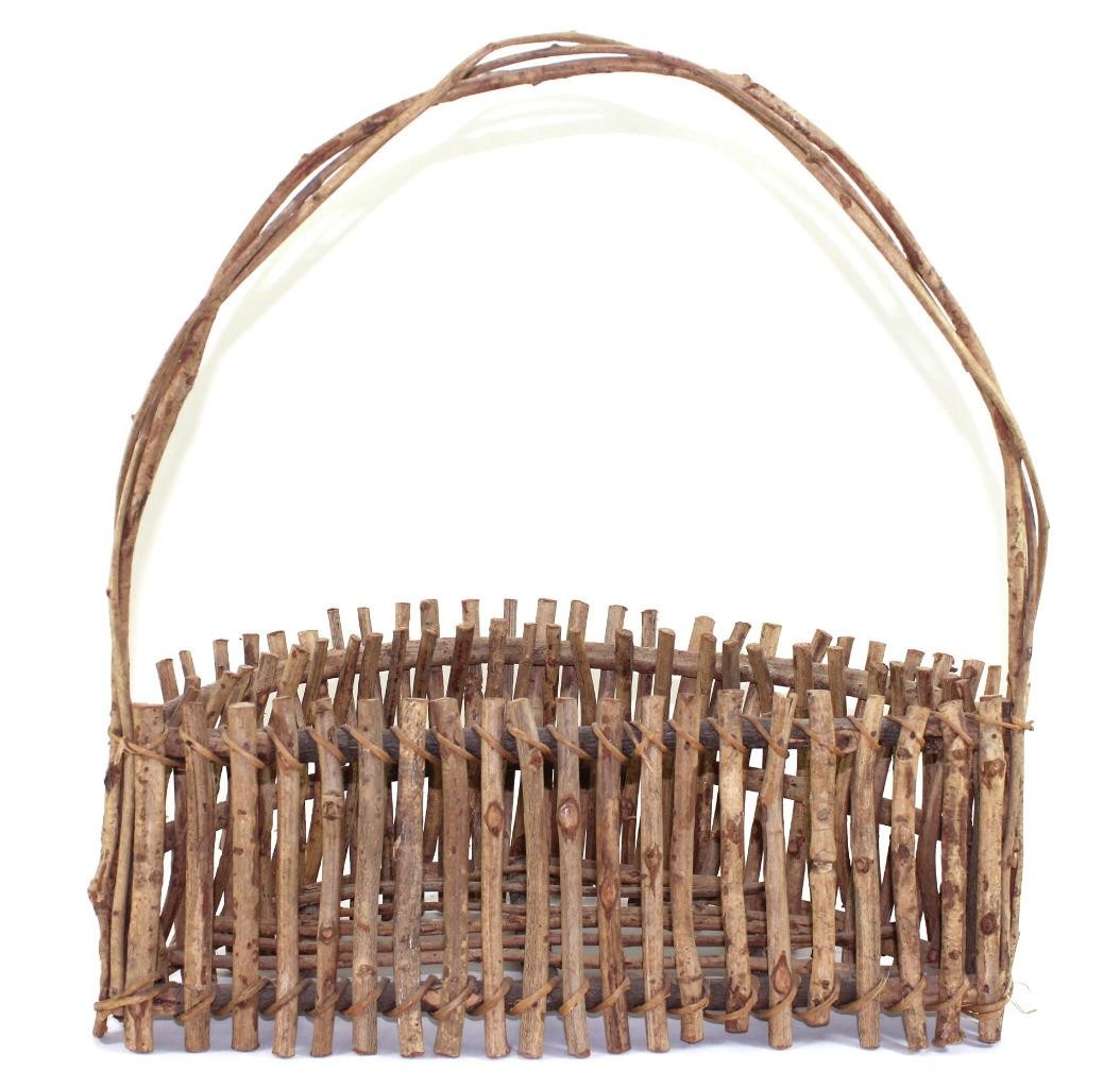 Primitive Adirondack‑Style Twig Basket – Rustic Hand‑Woven Folk Art – 16.5″