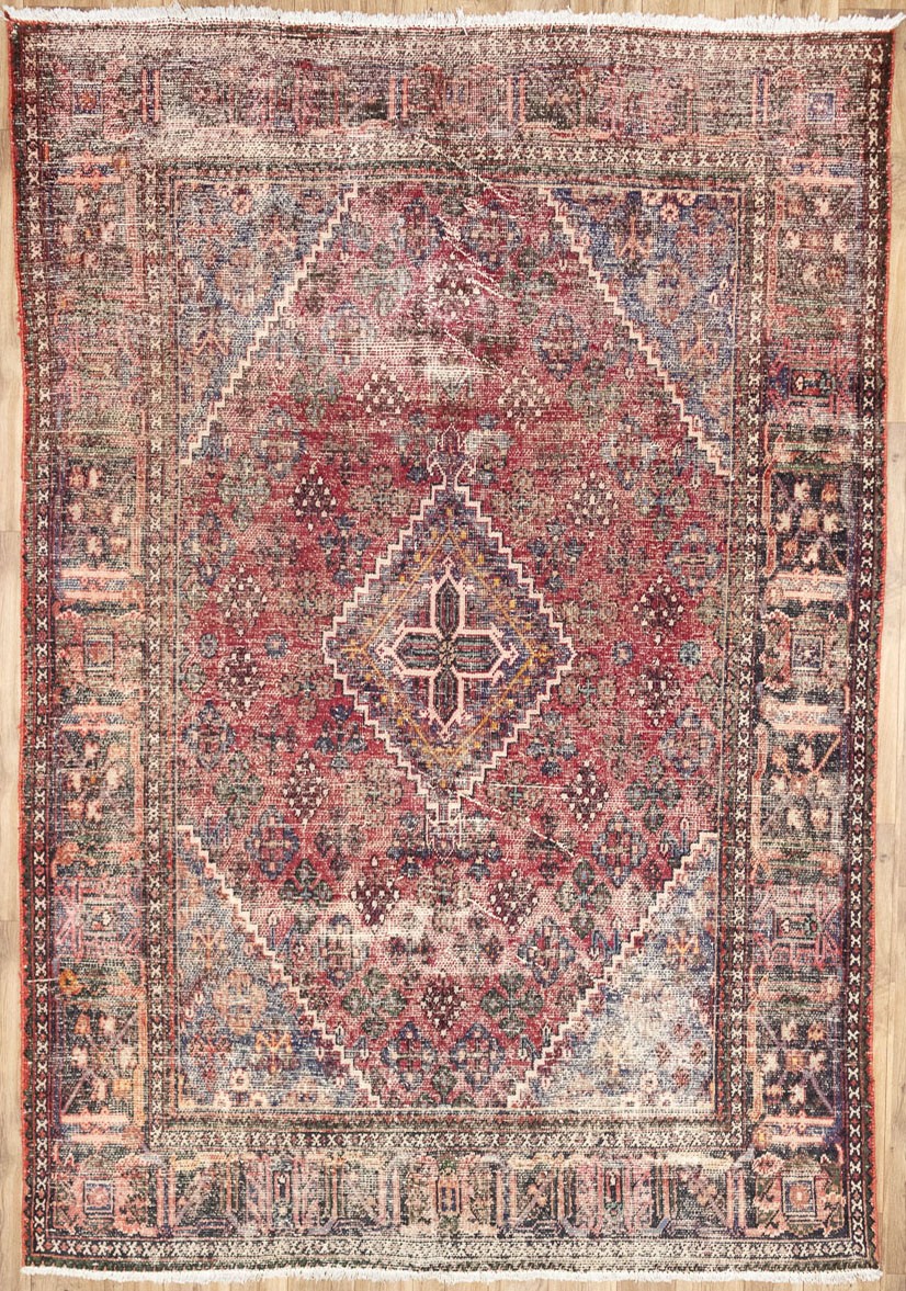 Semi-Antique Distressed Floral Muted Oriental Wool Rug Home Decor Carpet 7×10 Ft