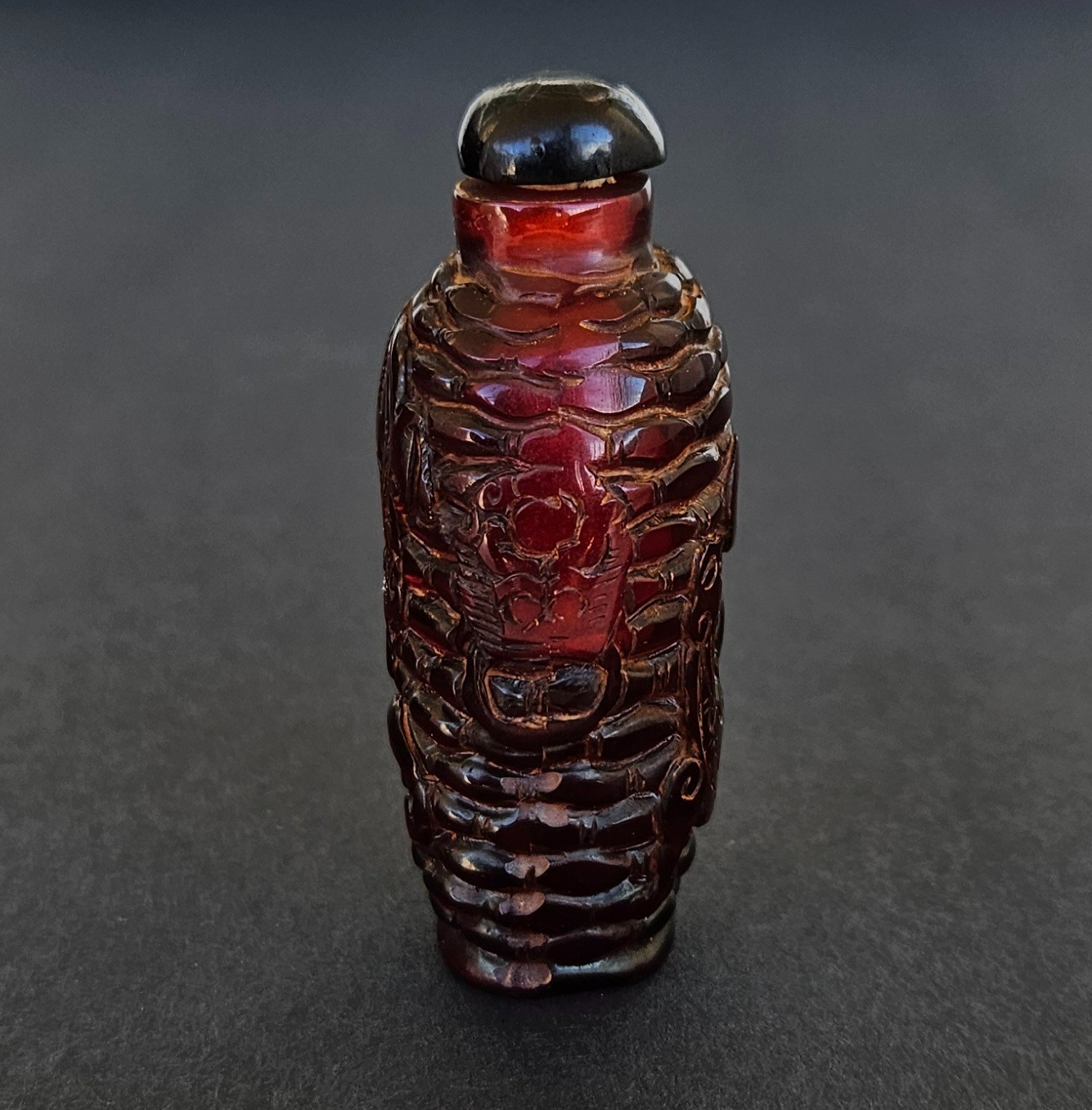 Antique Chinese Catalin Bakelite Cherry Amber Translucent Faturan Snuff Bottle