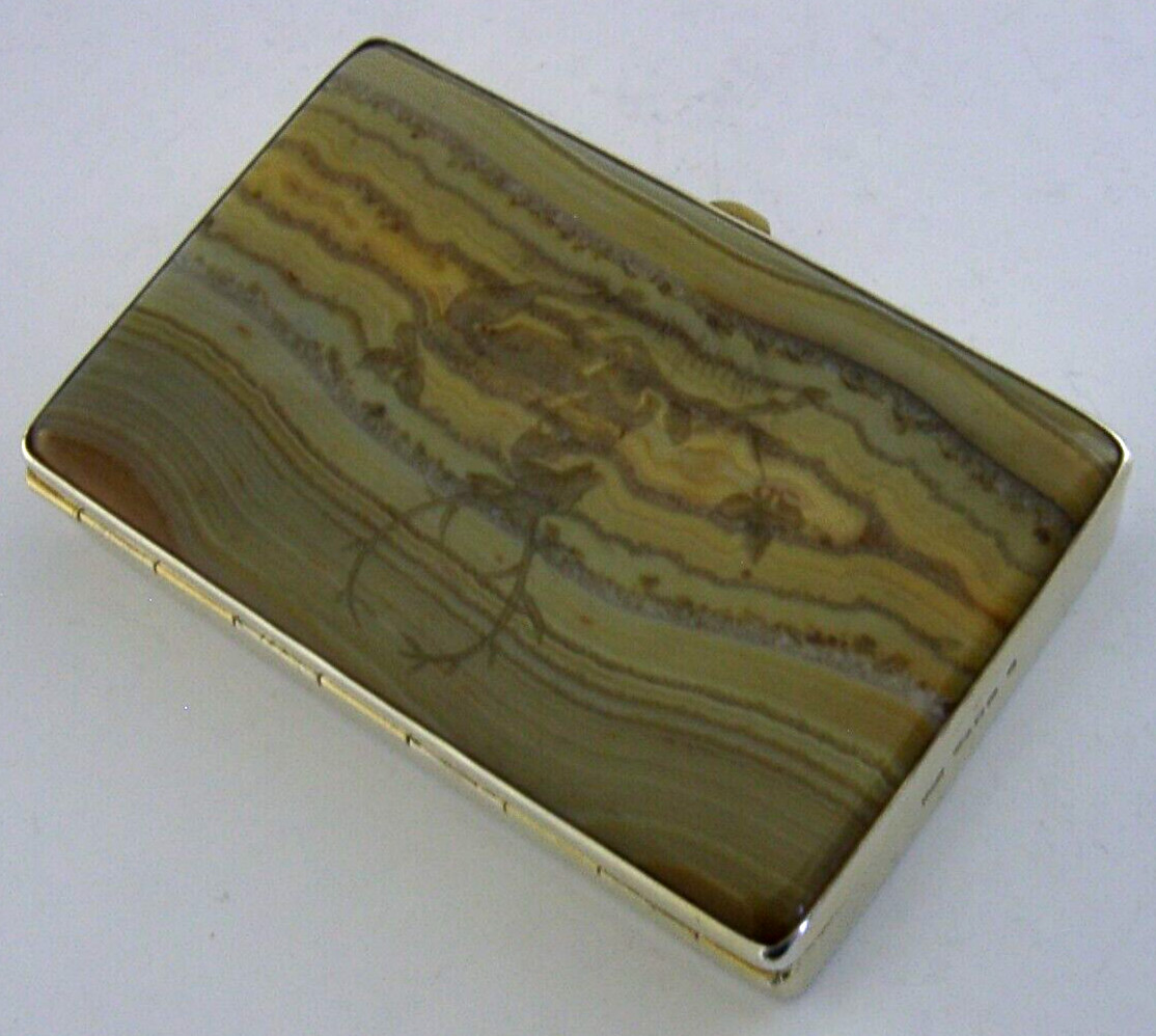 BEAUTIFUL STERLING SILVER INTEGLIO STAG DEER AGATE SNUFF TRINKET BOX 75g 3inch