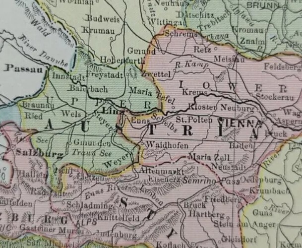 Vintage 1886 AUSTRIA Map 13″x11″ ~ Old Antique Original GRAZ INNSBRUCK PRAGUE