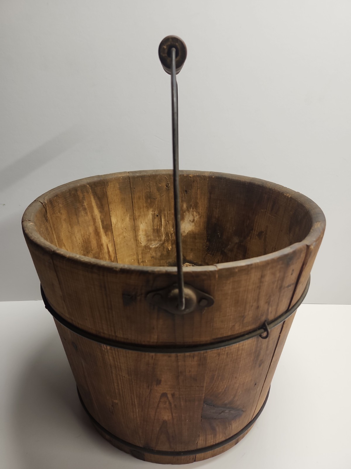 Antique Primitive Wooden Stave-Constructed Well Water Pail/Bucket With Handle