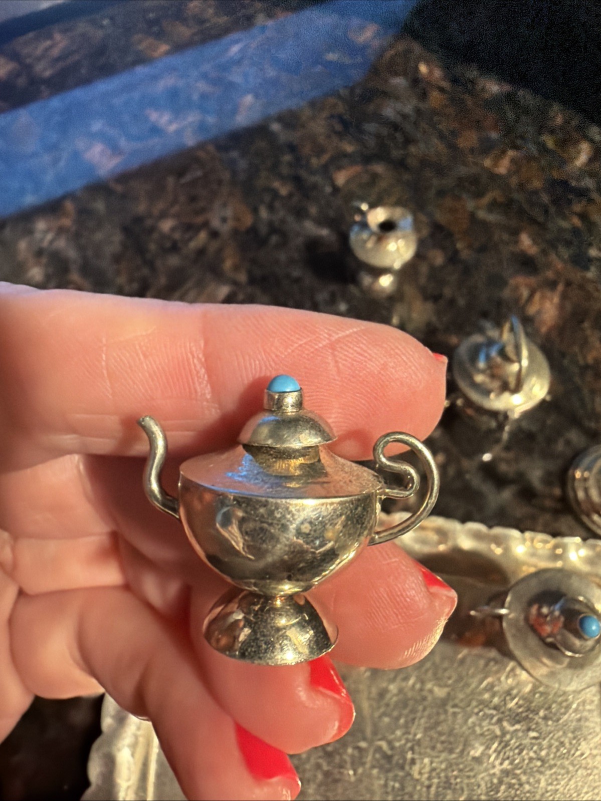 Stellar Mini 10 Piece Tea Set Handcrafted ’60s Alpaca Sterling Silver Turquoise