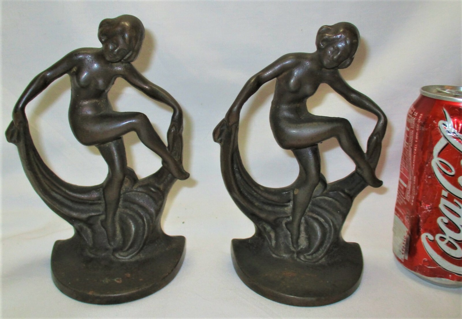 ANTIQUE USA ART DECO NUDE CAST IRON LADY ART STATUE SCULPTURE HOME BOOK BOOKENDS
