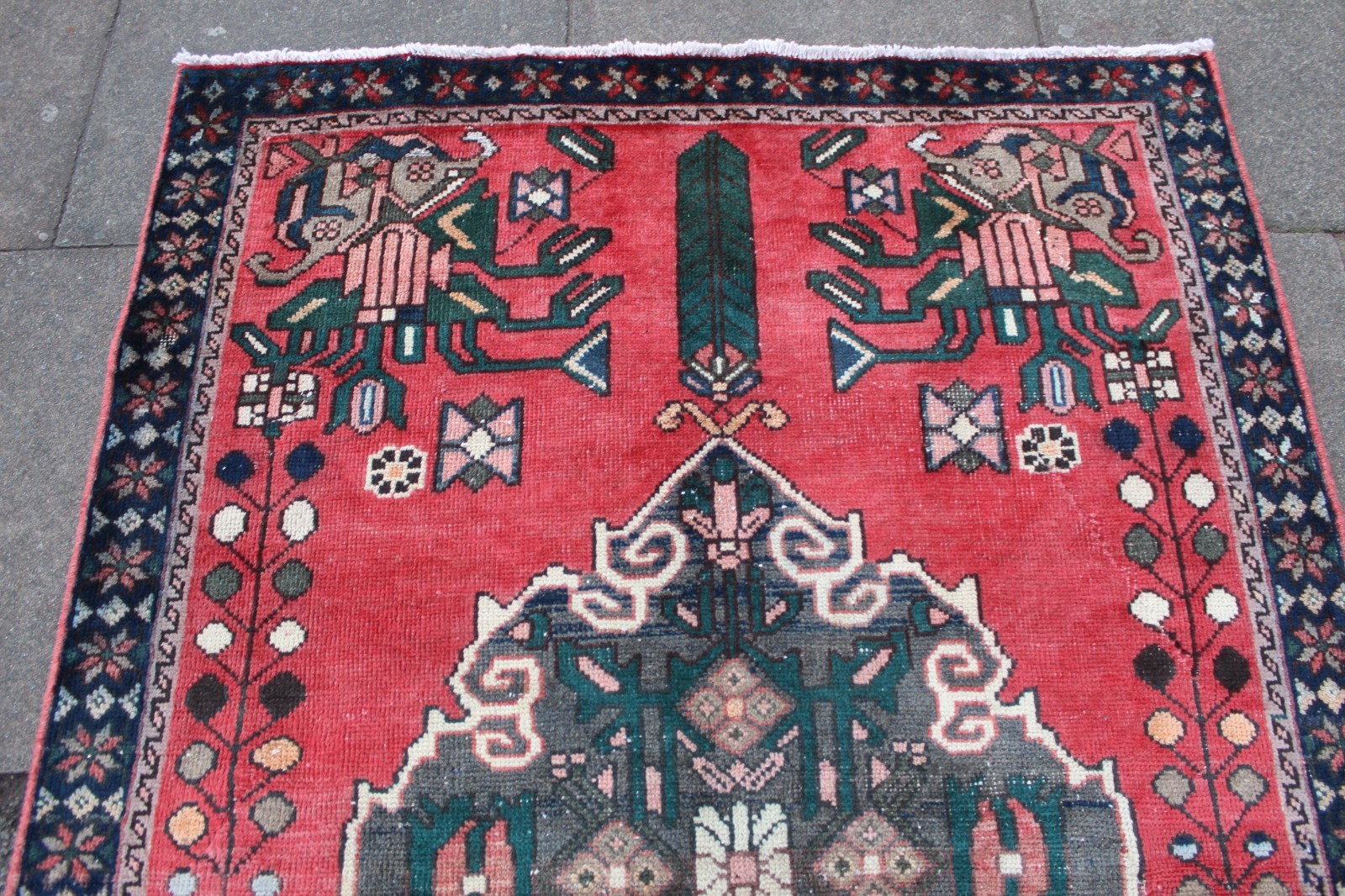 Vintage Worn Hand Made Traditional Oriental Wool Red Pink Rug 186x130cm