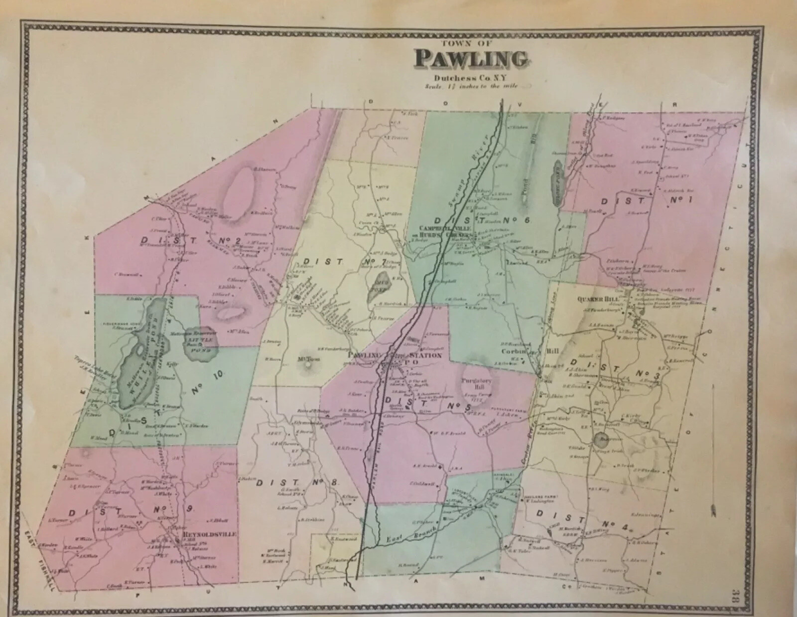 Town of Pawling, Dutchess County, NY 1867 Lithograph, F. W. Beers