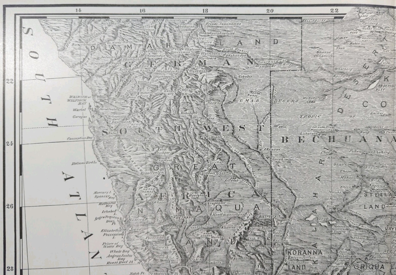 Vintage 1901 SOUTH AFRICA TOPO Map 22″x14″ ~ Old Antique Original CAPE TOWN