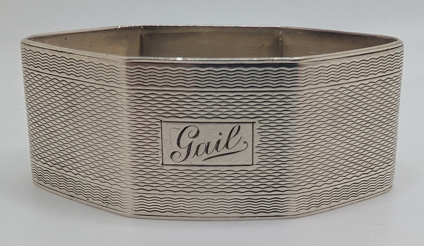 Vintage English Sterling Silver Napkin Ring “Gail” name engraving, dated 1941