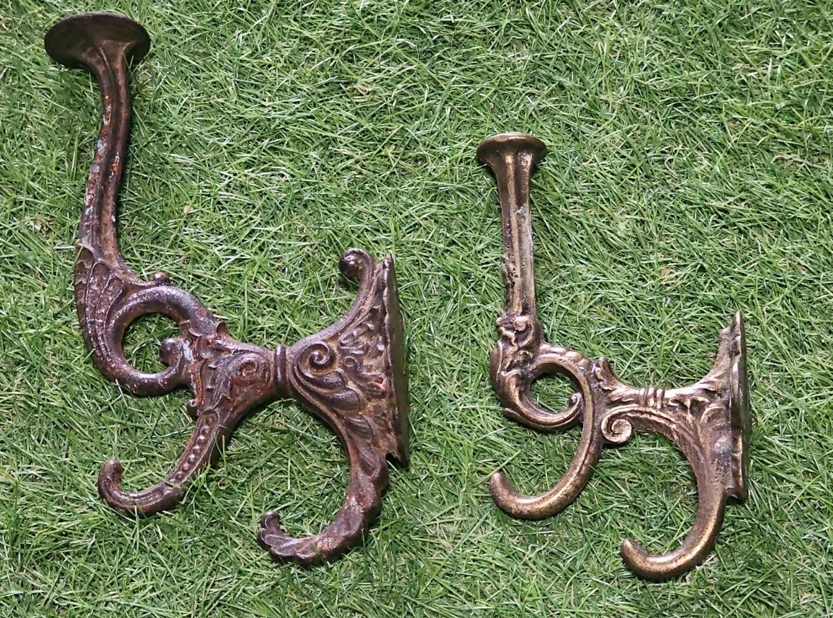 2 ANTIQUE ORIGINAL CAST WALL Hook Eastlake Victorian Coat Hat!