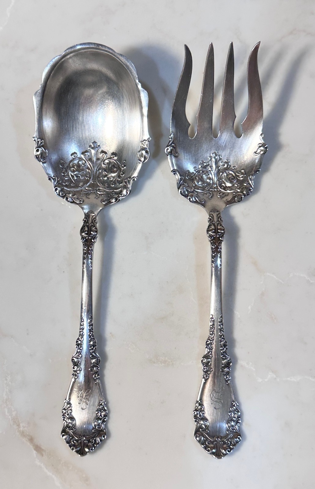 1947 Rogers Bros Silver Plate A1 Berkshire Pattern Serving Fork & Spoon, Mono S