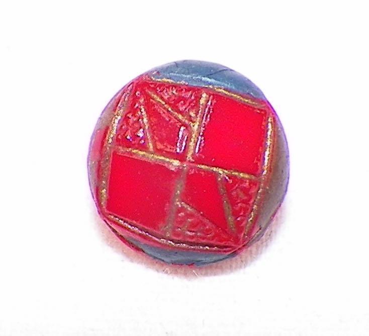 Red Glass Button Czech Blue Brown Gold Diminutive Self Shank Nice Antique #17