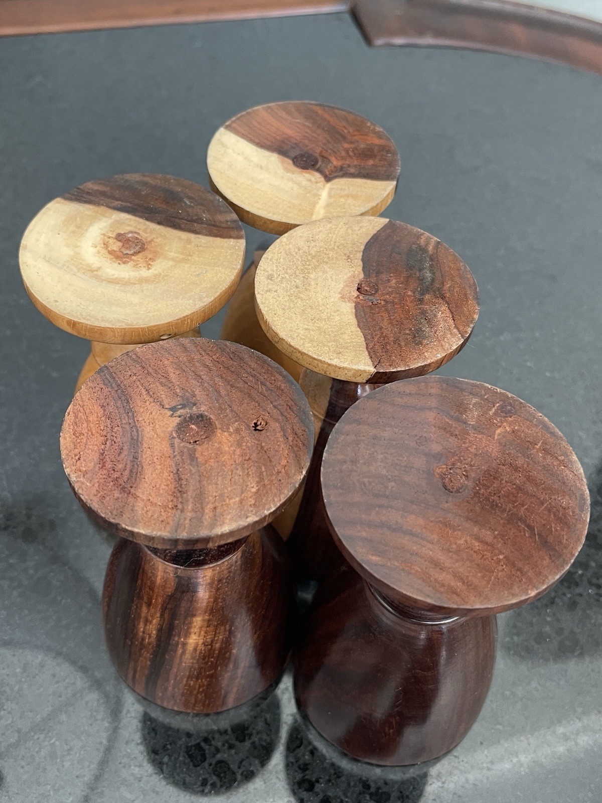 5 Antique Hand Turned Goblets Indian Rosewood (Dalbergia Sissoo) Treenware