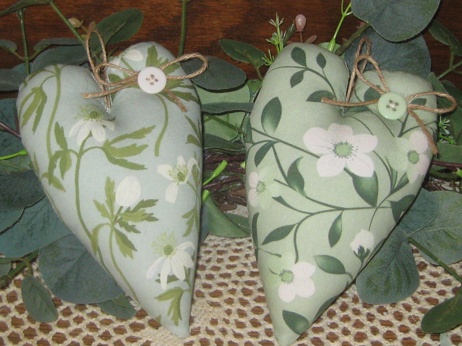 Cottage 5 Assorted Sage Fabric Hearts Bowl Fillers Garland Wreath Accents