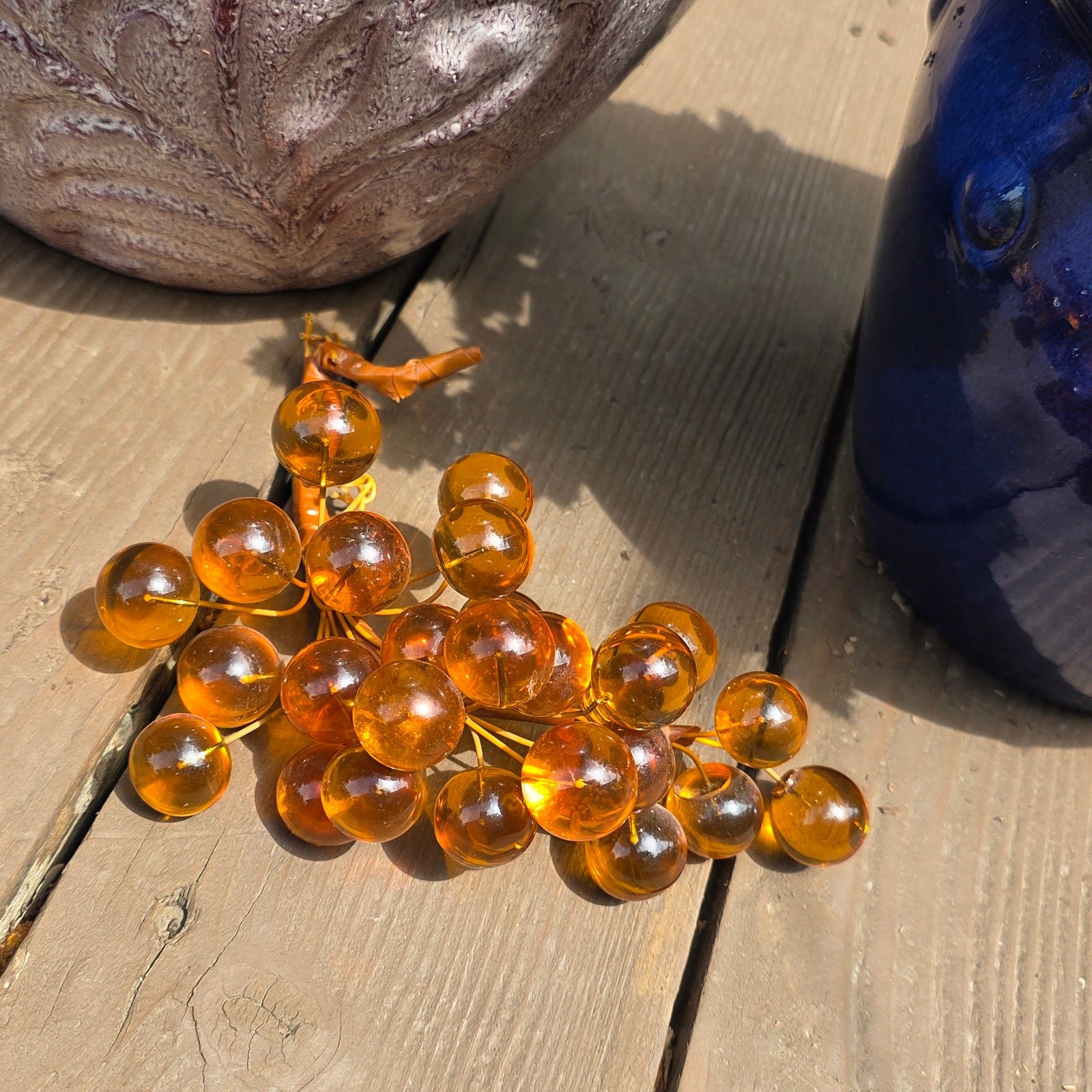 VTG MCM Orange amber lucite grape cluster twig stem 1950’s Retro Maximilistic