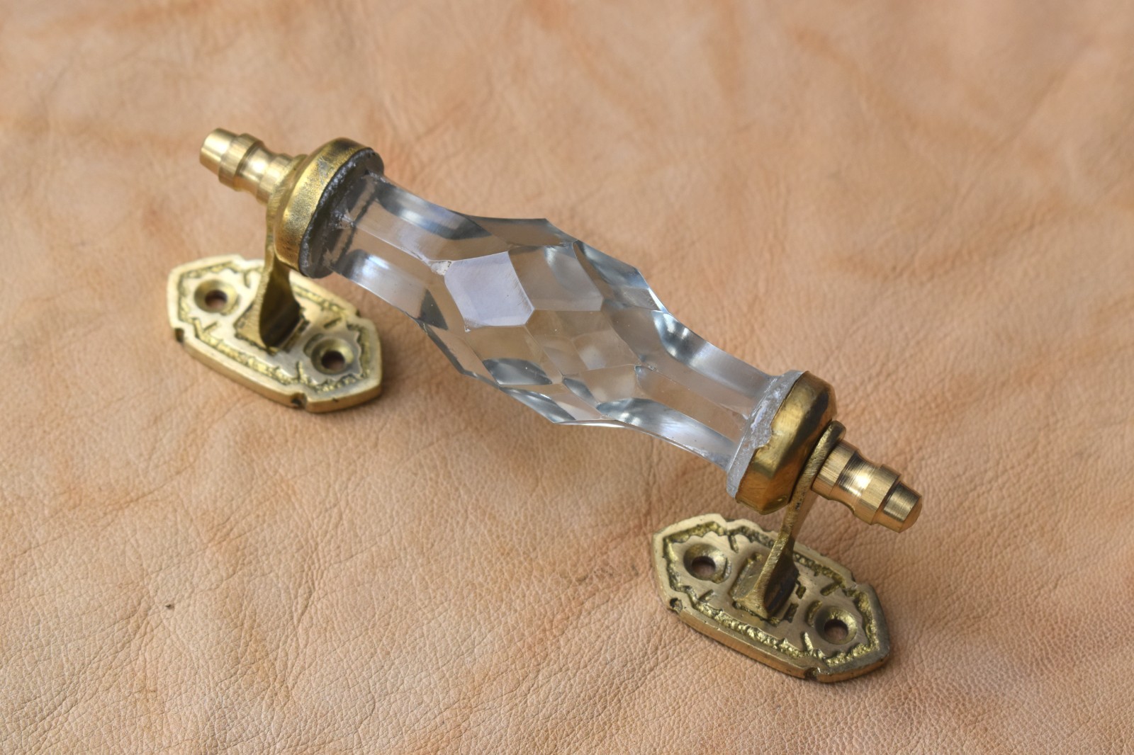 6″ Inch Vintage Style Brass and Glass Clear door gate Kitchen cabin handle Pull