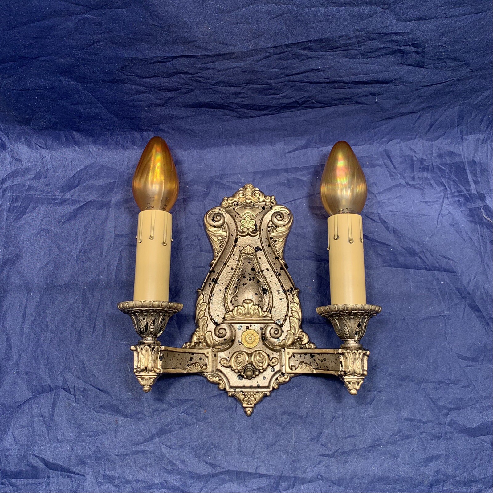 Antique Pair Polychrome Two Arm Wall Sconces Rewired Nice 107D